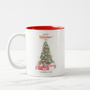 Caneca De Café Em Dois Tons Linda Árvore de Natal Aquarela Feriados