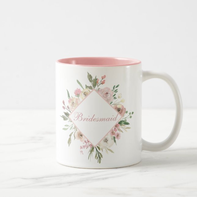 Caneca De Café Em Dois Tons Linda Bridesmaid Floral Rosa (Direita)