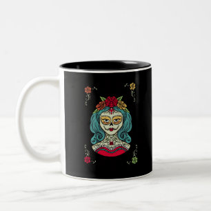 Caneca De Café Em Dois Tons Linda Catrina Feliz Día de Muertos