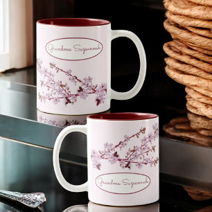 Caneca De Café Em Dois Tons Linda cerejeira rosa-rosa, costurada