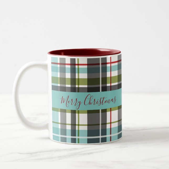 Caneca De Café Em Dois Tons Linda Feliz Natal Tartan (Esquerda)
