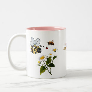Caneca De Café Em Dois Tons Linda Flor de Desenho Animado Abelha Joaninha Cria