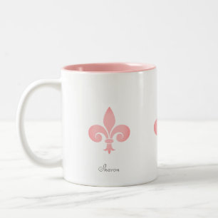 Caneca De Café Em Dois Tons Linda Flor-de-lis, cor-de-rosa-claro,