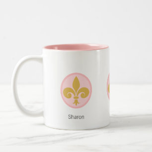 Caneca De Café Em Dois Tons Linda Flor Fleur-de-lis a Rosa e Branco