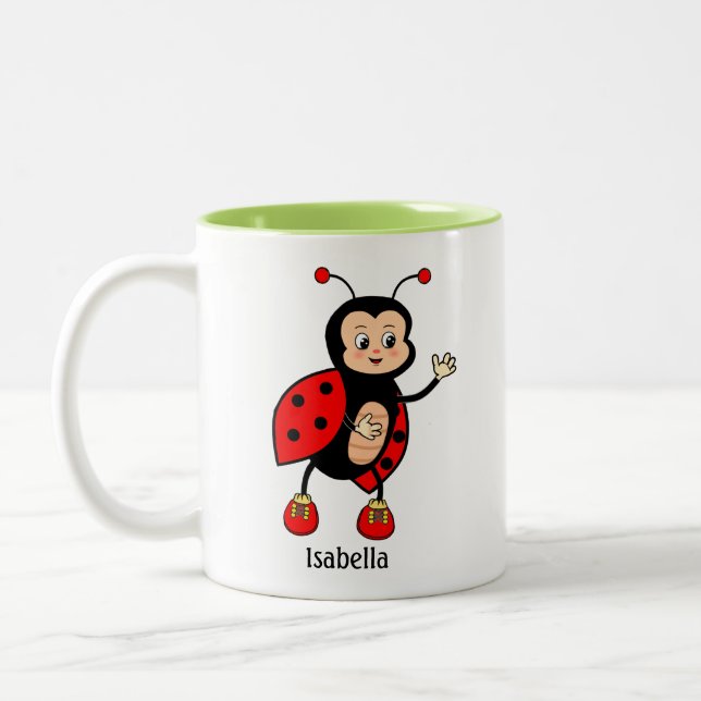 Caneca De Café Em Dois Tons Linda Joaninha e Coração  (Esquerda)