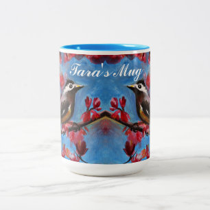 Caneca De Café Em Dois Tons Linda pintura de Primavera de pássaro