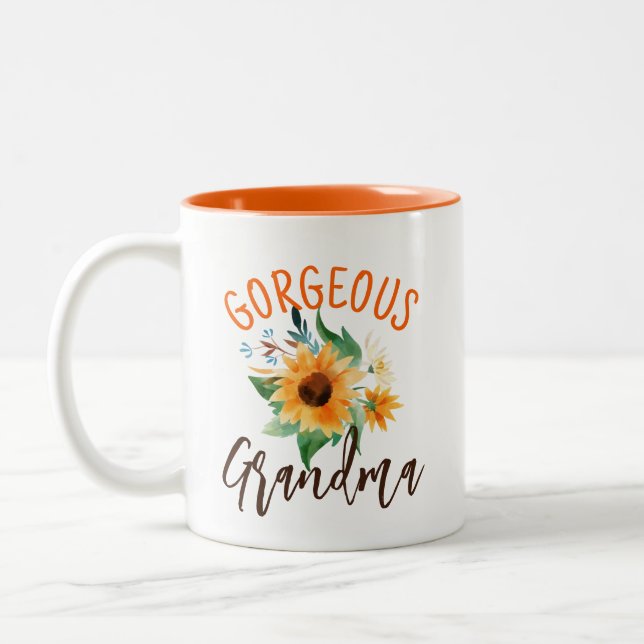 Caneca De Café Em Dois Tons Linda vovó Floral Sunflower Personalizada (Esquerda)