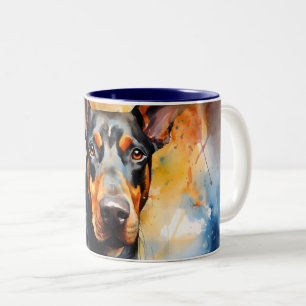 Caneca De Café Em Dois Tons Linda Watercolor Doberman Pinscher Wrap