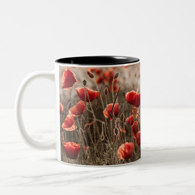 Caneca De Café Em Dois Tons lindas flores de papoila (Esquerda)