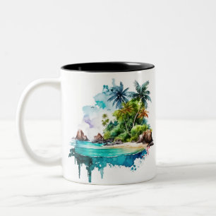 Caneca De Café Em Dois Tons Lindas ondas de praia, conchas oceânicas de areia