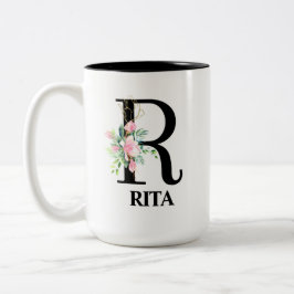 Caneca De Café Em Dois Tons Lindo alfabeto floral R monogramado