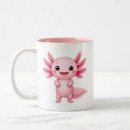 Caneca De Café Em Dois Tons Lindo Axolote Rosa Animal Kawaii