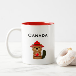 Caneca De Café Em Dois Tons Lindo castor do Canadá com folha de bordo cor clar