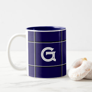 Caneca De Café Em Dois Tons Lindo Desenho Inicial Quadrado Decorativo Azul Esc