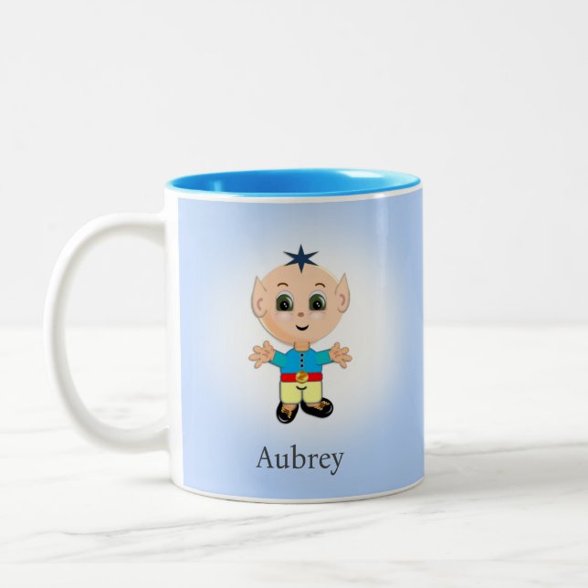 Caneca De Café Em Dois Tons Lindo Elfo Mágico em Azul Claro (Esquerda)