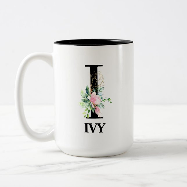 Caneca De Café Em Dois Tons Lindo inicial de monograma I (Esquerda)