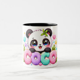 Caneca De Café Em Dois Tons Lindo Kawaii Coco Panda Nome Pastel Rosa Brilhante