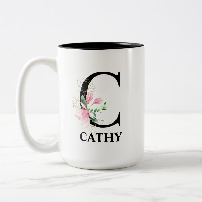 Caneca De Café Em Dois Tons Lindo Monograma Inicial C (Esquerda)