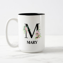 Caneca De Café Em Dois Tons Lindo Monograma Inicial M Floral