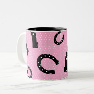 Caneca De Café Em Dois Tons Lindo padrão de ferradura de cowgirl rosa