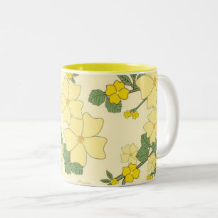 Caneca De Café Em Dois Tons Lindo Padrão Floral Amarelo de Verão