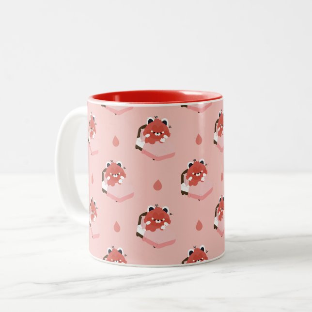 Caneca De Café Em Dois Tons Lindo Panda Vermelho Cansado (Frente Esquerda)
