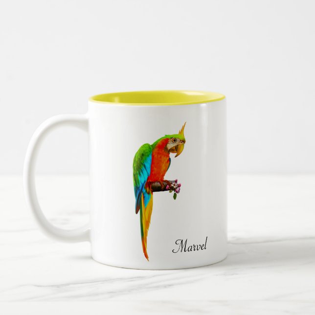 Caneca De Café Em Dois Tons Lindo Papagaio Multicolorido (Esquerda)