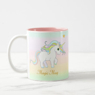 Caneca De Café Em Dois Tons Lindo Unicórnio Mágico e Estrela em Cores Pastel