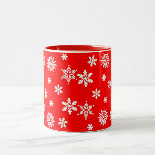Caneca De Café Em Dois Tons Lindos flocos de neve brancos em vermelho