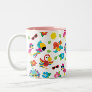 Caneca De Café Em Dois Tons Lindos Pássaros Tropicais Padrão de Paraíso Colori