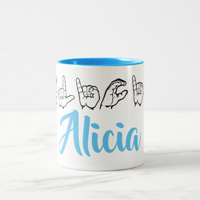 Caneca De Café Em Dois Tons Linguagem gestual americano Fingerspelled Alicia (Centro)