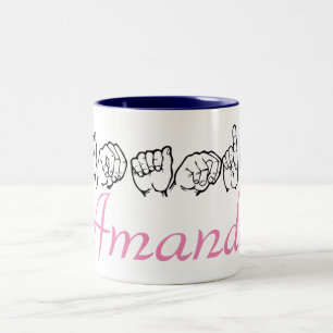 Caneca De Café Em Dois Tons Linguagem gestual americano Fingerspelled Amanda