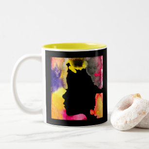 Caneca De Café Em Dois Tons Lingueira-girassol silhoute aquarela