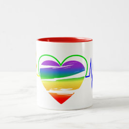 Caneca De Café Em Dois Tons Linha Coração Arco-Íris Lgbt