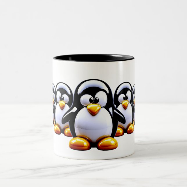Caneca De Café Em Dois Tons Linha de Pinguins Engraçados (Centro)