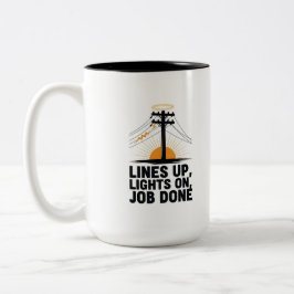 Caneca De Café Em Dois Tons Linhas Conectadas Luzes Acesas Trabalho Concluído 