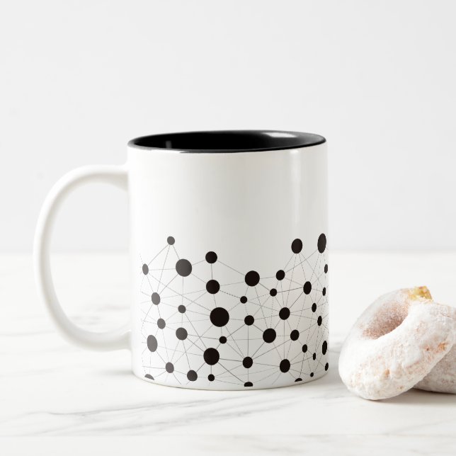 Caneca De Café Em Dois Tons Linhas e pontos  (Com Donut)