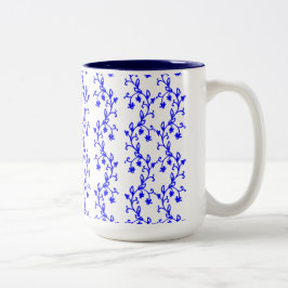 Caneca De Café Em Dois Tons Linhas florais azuis