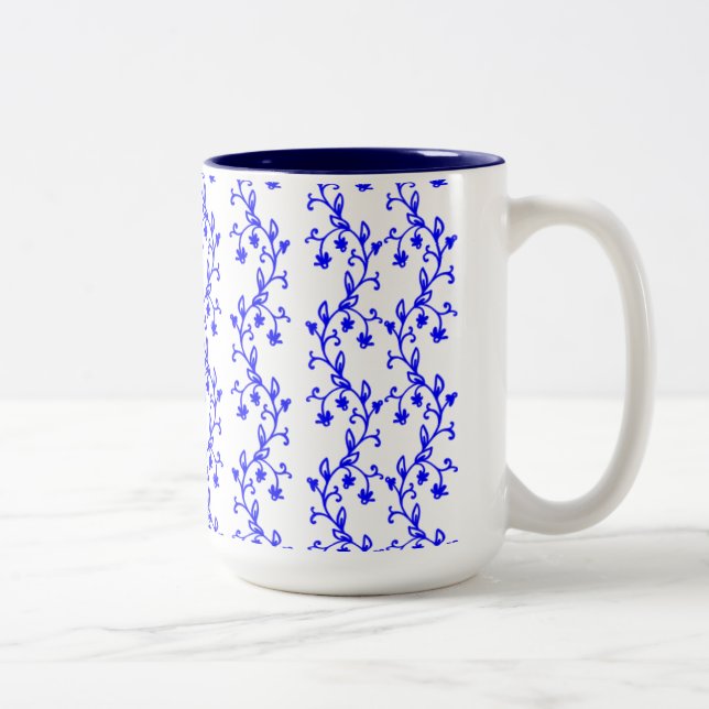 Caneca De Café Em Dois Tons Linhas florais azuis (Direita)