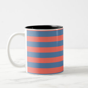 Caneca De Café Em Dois Tons Linhas Horizontais Azuis de Coral e Pacífico