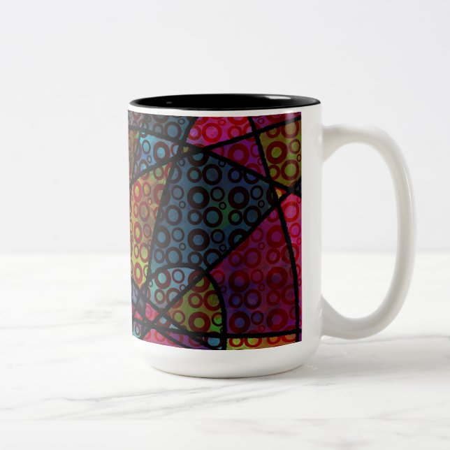 Caneca De Café Em Dois Tons Linhas Pretas e Negritas & Texturas Abstratas Mult (Direita)
