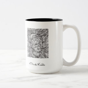 Caneca De Café Em Dois Tons Linhas retrato de Frida Kahlo
