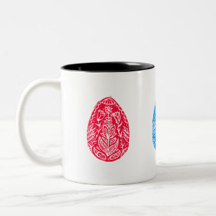 Caneca De Café Em Dois Tons Linoco de Ovo de Páscoa Floral Azul/Vermelho/Amare