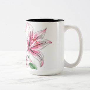 Caneca De Café Em Dois Tons Lírios Rosa Pastosos com Estilo de Deco de Arte