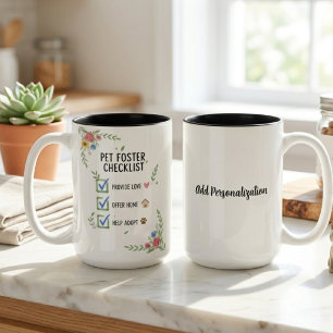 Caneca De Café Em Dois Tons Lista de Verificação de Abrigo de Animais Floral