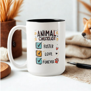Caneca De Café Em Dois Tons Lista de Verificação de Animais Amor de Adoção Res