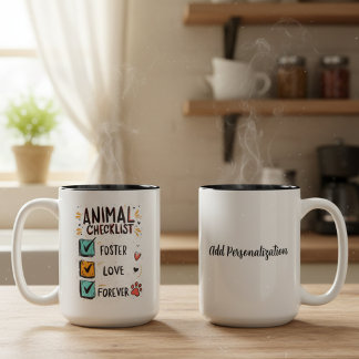 Caneca De Café Em Dois Tons Lista de Verificação de Resgate de Animais Amor de