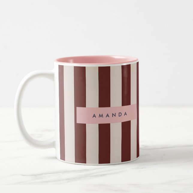Caneca De Café Em Dois Tons Listra Burgundy e Marfim Personalizada (Esquerda)
