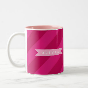 Caneca De Café Em Dois Tons Listra Rosa Moderna Fofa Personalizada Divertida