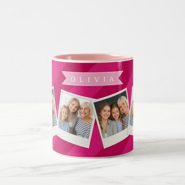 Caneca De Café Em Dois Tons Listra Rosa Moderna Fofa Personalizada Divertida (Centro)